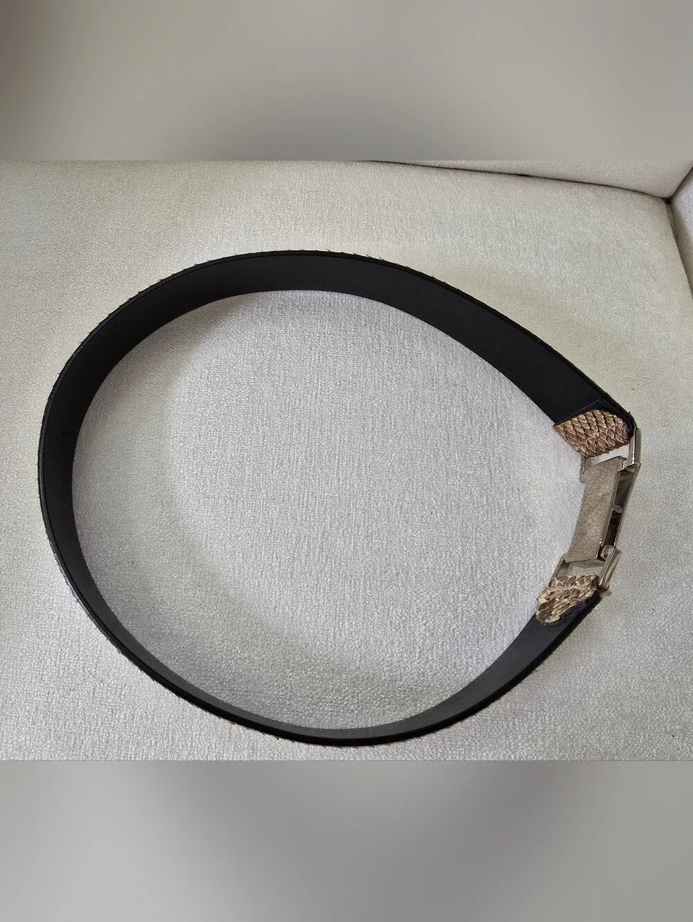 Women's Gucci Python Leather Belt in Tan and Brown with Silver Buckle Sz 28.5